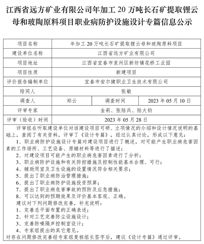 1685425659508903.jpg (設(shè)計(jì)專篇信息公示)江西省遠(yuǎn)方礦業(yè)有限公司年加工20萬(wàn)噸長(zhǎng)石礦提取鋰云母和玻陶原料項(xiàng)目職業(yè)病防護(hù)設(shè)施.jpg
